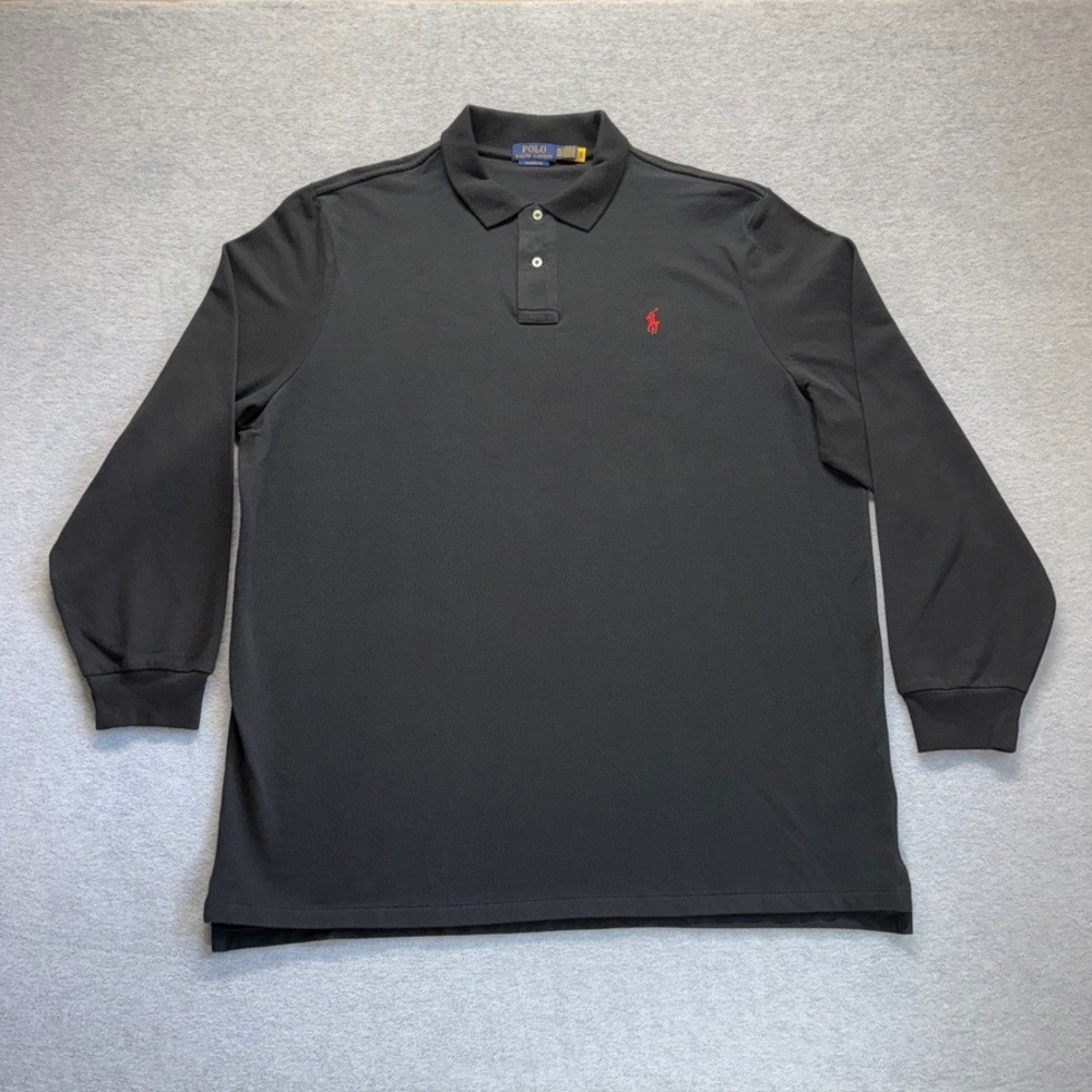 Polo Ralph Lauren Shirt Mens 2XL Black Polo Long Sleeve Classic Fit Red Pony